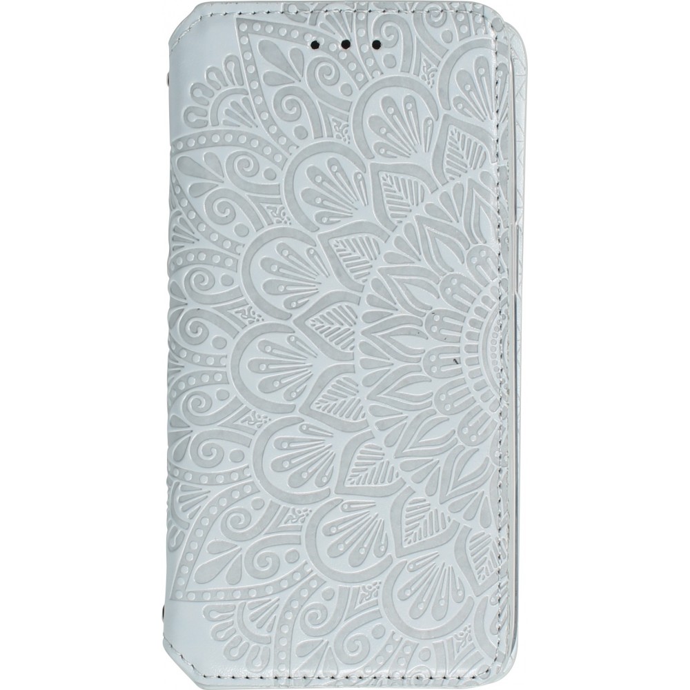 Fourre iPhone 13 Pro - Flip Wallet fashion mandala design artistique - Gris