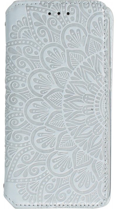 iPhone 13 Pro Case Hülle - Flip Wallet Fashion künstlerisches Mandala Design  - Grau