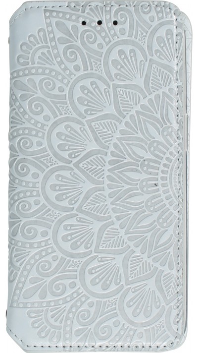 iPhone 13 Pro Max Case Hülle - Flip Wallet Fashion künstlerisches Mandala Design  - Grau