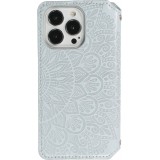 Fourre iPhone 13 Pro - Flip Wallet fashion mandala design artistique - Gris