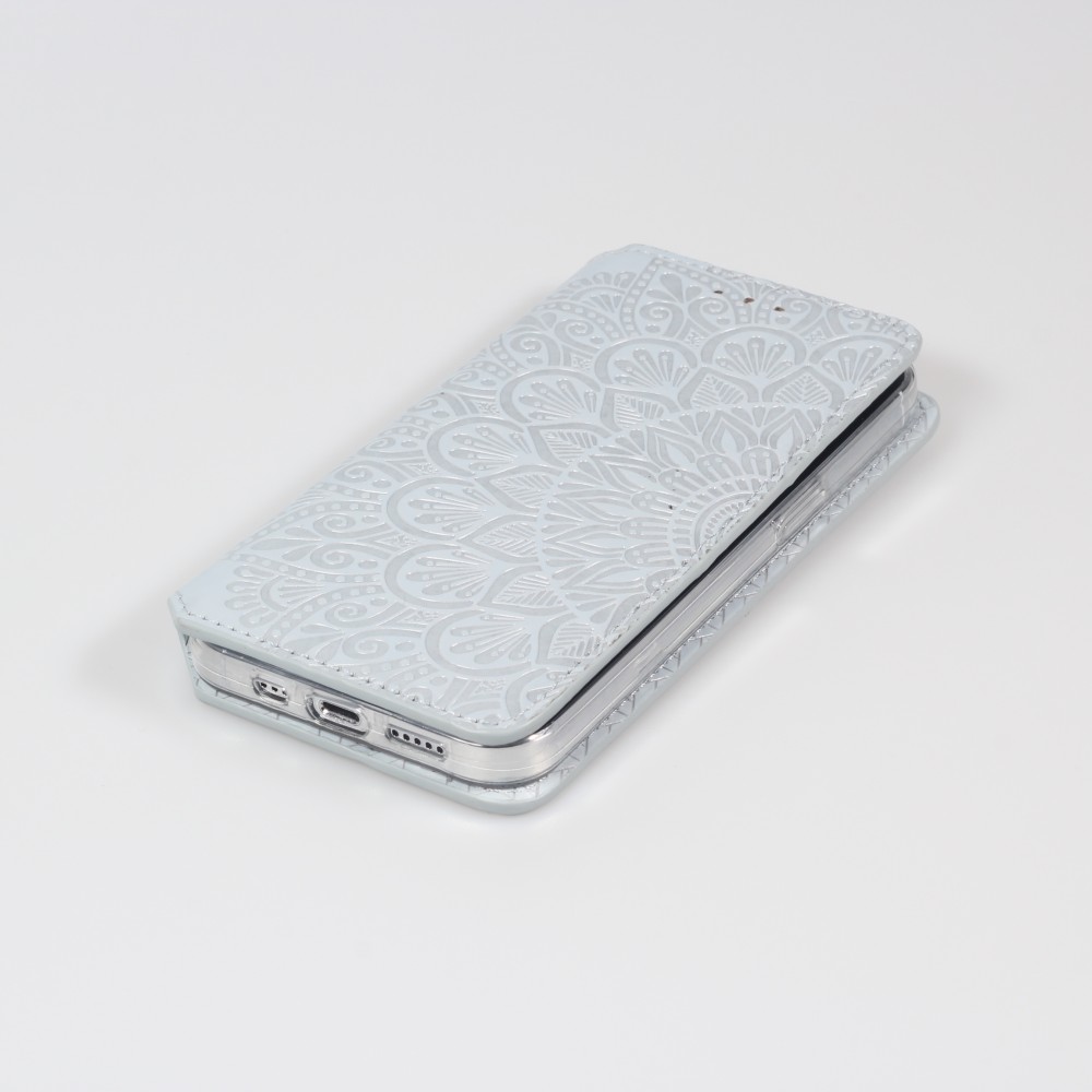 Fourre iPhone 13 Pro Max - Flip Wallet fashion mandala design artistique - Gris