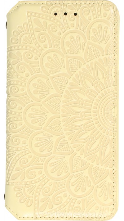 iPhone 13 Pro Case Hülle - Flip Wallet Fashion künstlerisches Mandala Design  - Gelb