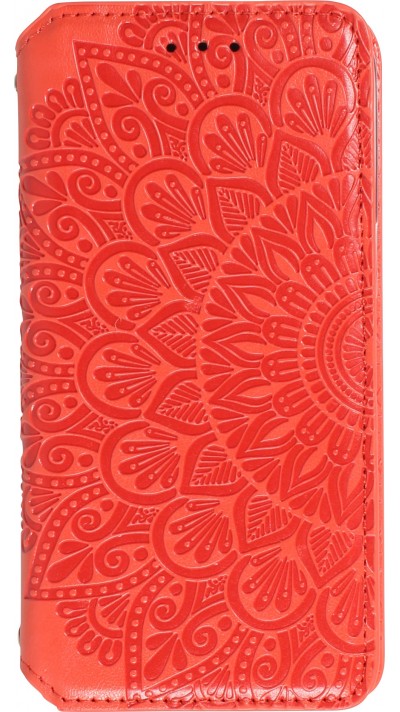 Fourre iPhone 13 Pro - Flip Wallet fashion mandala design artistique - Rouge