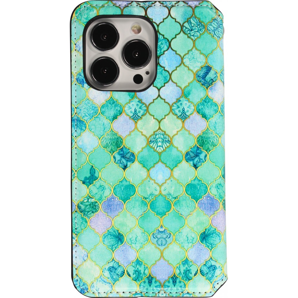 iPhone 13 Pro Case Hülle - Flip Orientalisches Mosaik mit Ablage für Kreditkarte, Ticket, SIM-Karte