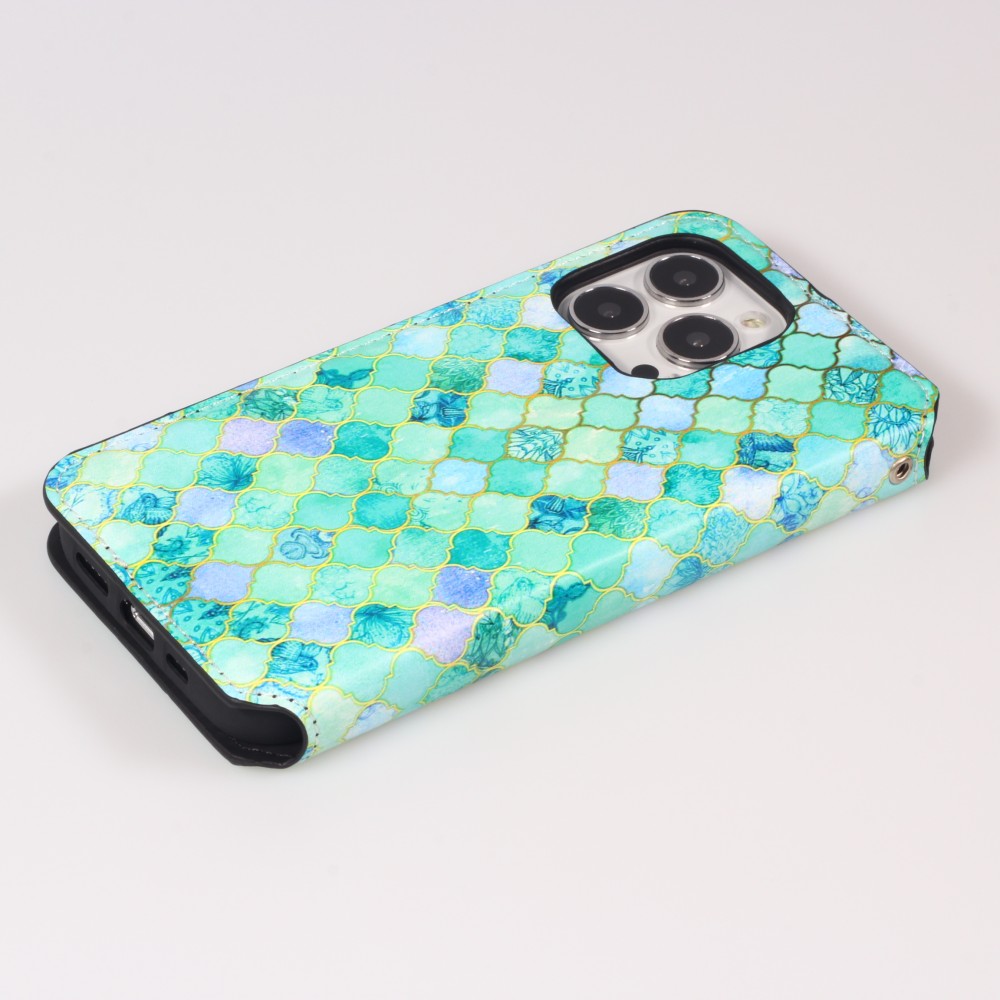 iPhone 13 Pro Case Hülle - Flip Orientalisches Mosaik mit Ablage für Kreditkarte, Ticket, SIM-Karte