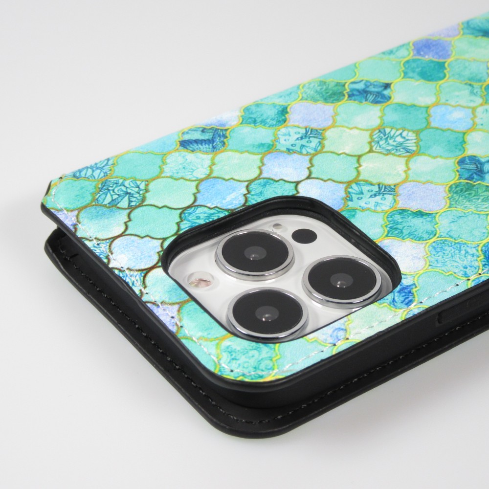 iPhone 13 Pro Case Hülle - Flip Orientalisches Mosaik mit Ablage für Kreditkarte, Ticket, SIM-Karte