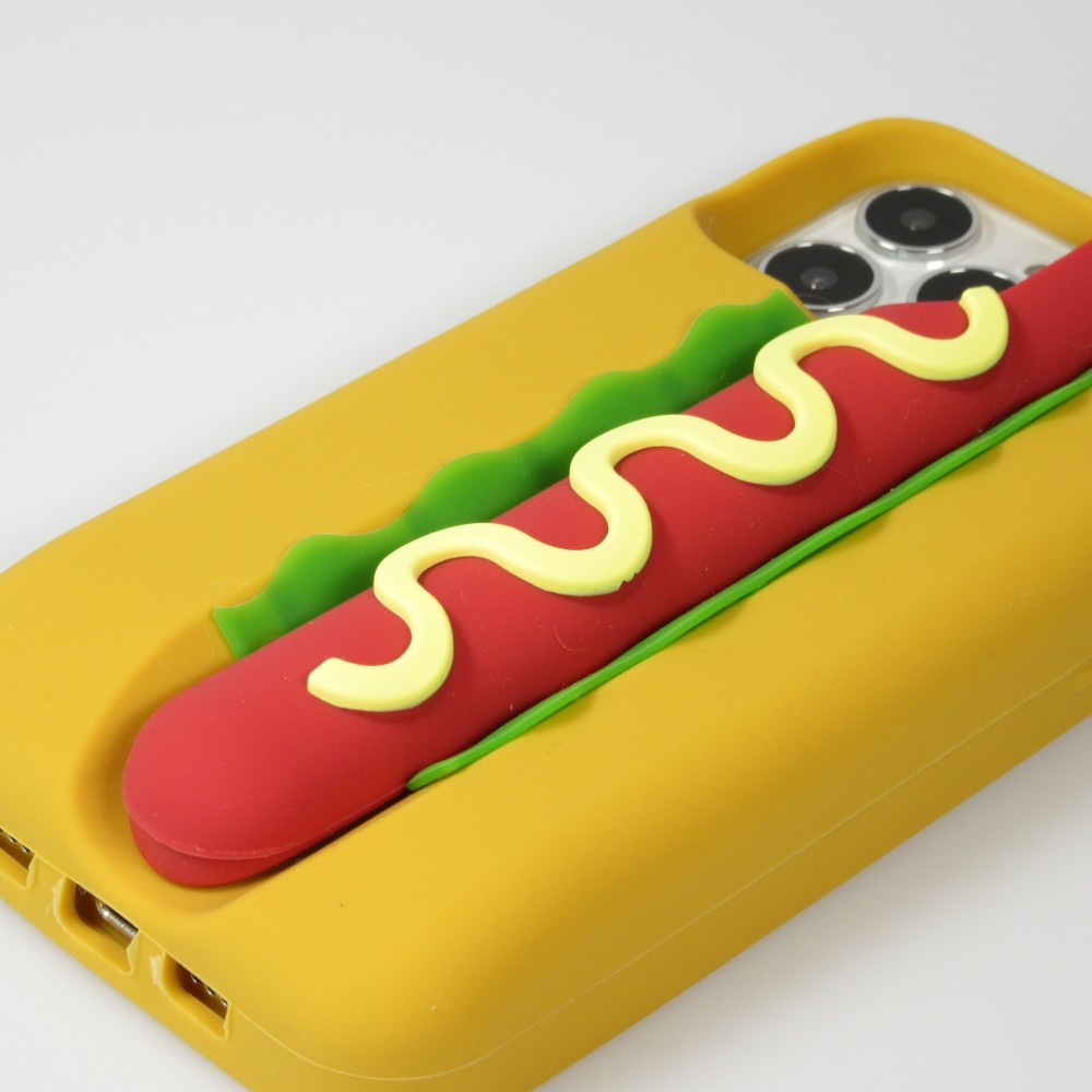 iPhone 13 Pro Max Case Hülle - Lustige Spass Hülle 3D Hot Dog mit Senf - Gelb