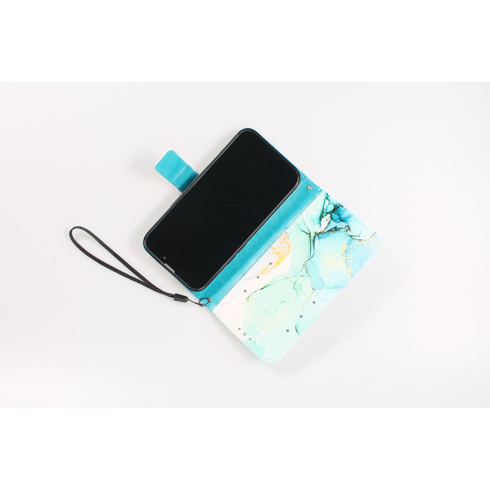 iPhone 12 / 12 Pro Case Hülle - Flip Wallet Liquid Color mit Magnet Verschluss - Mint Wave