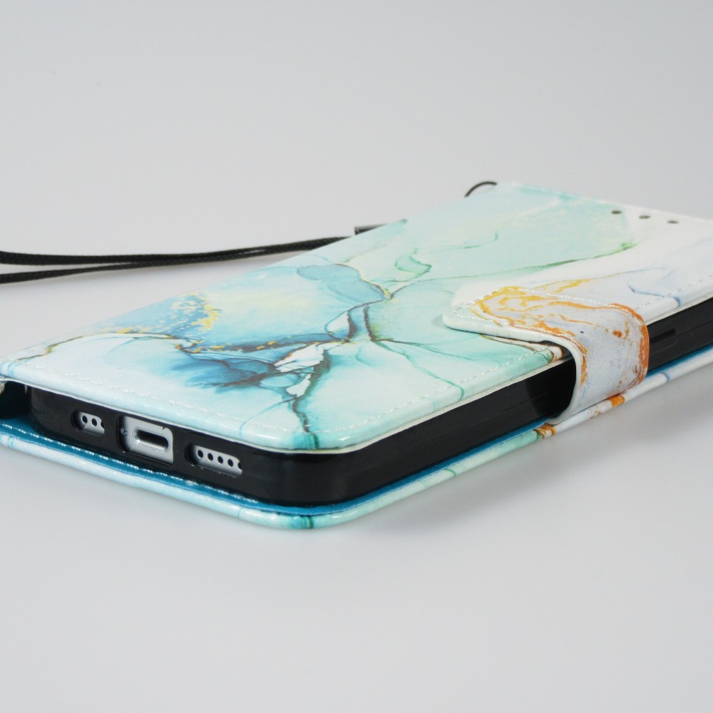 iPhone 12 / 12 Pro Case Hülle - Flip Wallet Liquid Color mit Magnet Verschluss - Mint Wave