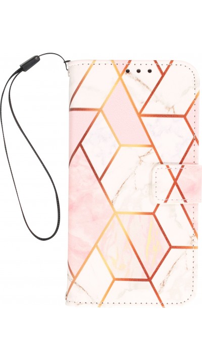 Fourre iPhone 13 Pro - Flip Wallet marble geometric lines avec fermeture à aimant - Rose