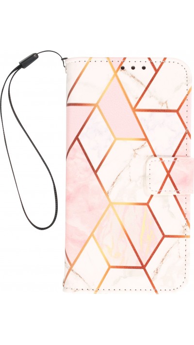 Fourre iPhone 13 Pro Max - Flip Wallet marble geometric lines avec fermeture à aimant - Rose