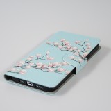 iPhone 12 / 12 Pro Case Hülle - Premium Wallet Flip-Magnetverschluss und Kartenfach - Sakura Baum - Hellblau