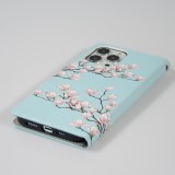 iPhone 12 / 12 Pro Case Hülle - Premium Wallet Flip-Magnetverschluss und Kartenfach - Sakura Baum - Hellblau