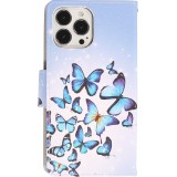 Fourre iPhone 13 Pro Max - Premium Wallet flip fermeture magnétique et porte-carte - Nuée de papillons - Violet clair