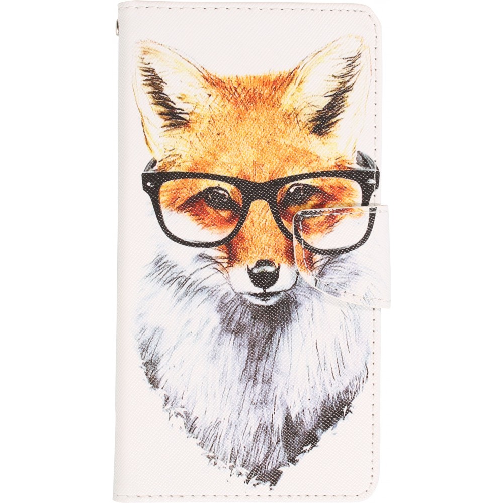 iPhone 13 Pro Case Hülle - Premium Wallet Flip-Magnetverschluss und Kartenfach - Professor Fox - Weiss