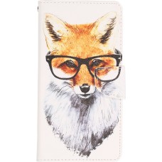iPhone 13 Pro Case Hülle - Premium Wallet Flip-Magnetverschluss und Kartenfach - Professor Fox - Weiss