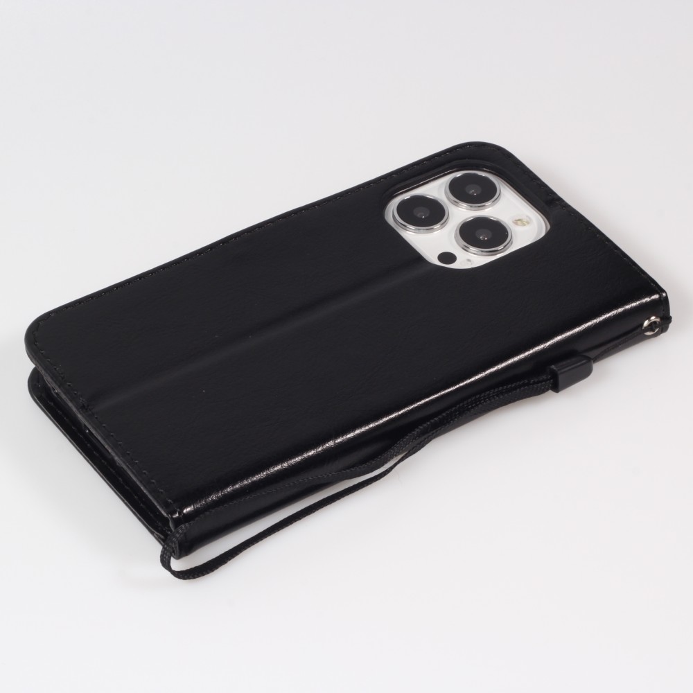 iPhone 15 Pro Case Hülle - Premium Flip - Schwarz