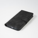 Fourre iPhone 15 - Flip 3D en similicuir Oeil du tigre - Noir
