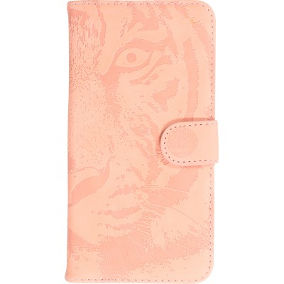 Fourre iPhone 14 Plus - Flip 3D en similicuir Oeil du tigre - Rose