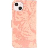 Fourre iPhone 15 Plus - Flip 3D en similicuir Oeil du tigre - Rose