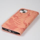 Fourre iPhone 15 - Flip 3D en similicuir Oeil du tigre - Rose