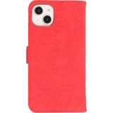 Fourre iPhone 15 - Flip 3D en similicuir Oeil du tigre - Rouge
