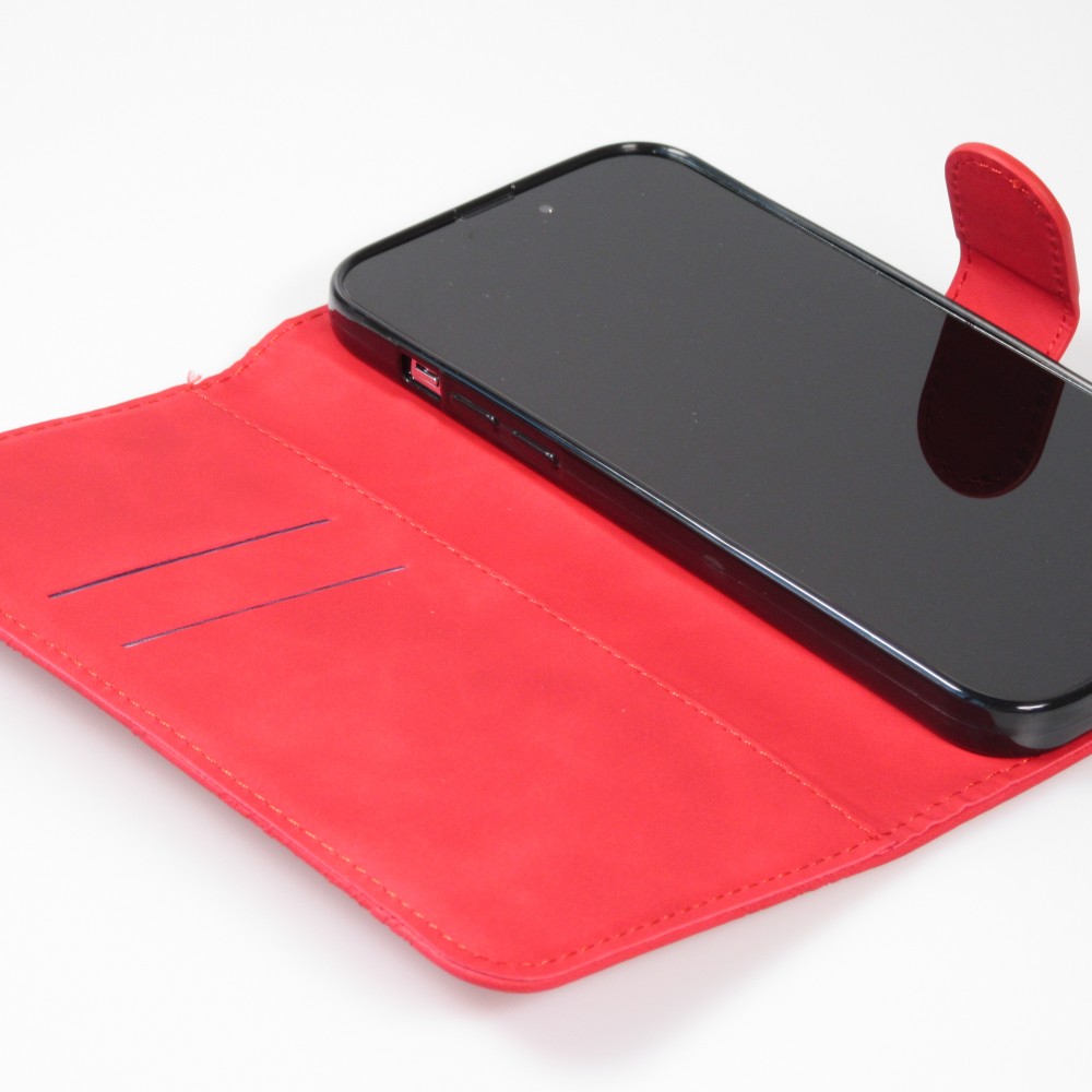 Fourre iPhone 15 Plus - Flip 3D en similicuir Oeil du tigre - Rouge