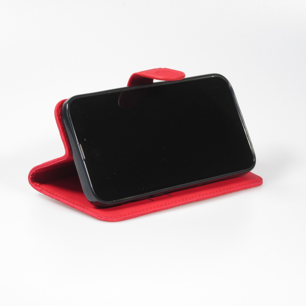 Fourre iPhone 15 Plus - Flip 3D en similicuir Oeil du tigre - Rouge