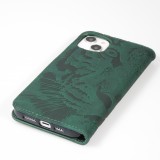 iPhone 14 Max Case Hülle - 3D Flip Kunstleder Auge des Tigers - Grün