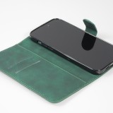 Fourre iPhone 15 - Flip 3D en similicuir Oeil du tigre - Vert