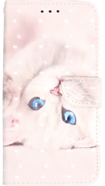 iPhone 14 Case Hülle - Flip - Cat blue eyes - Weiss