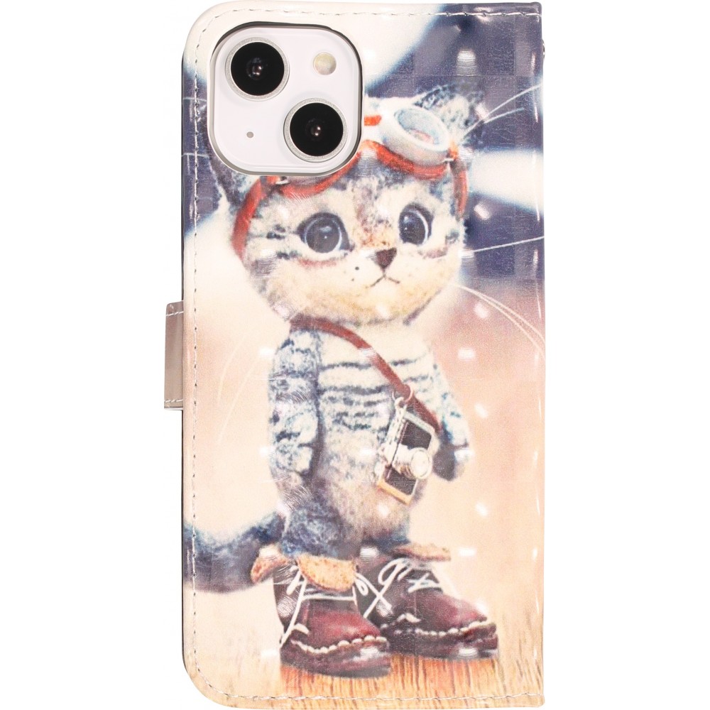 Fourre iPhone 14 - Flip - Explorer kitten - Beige