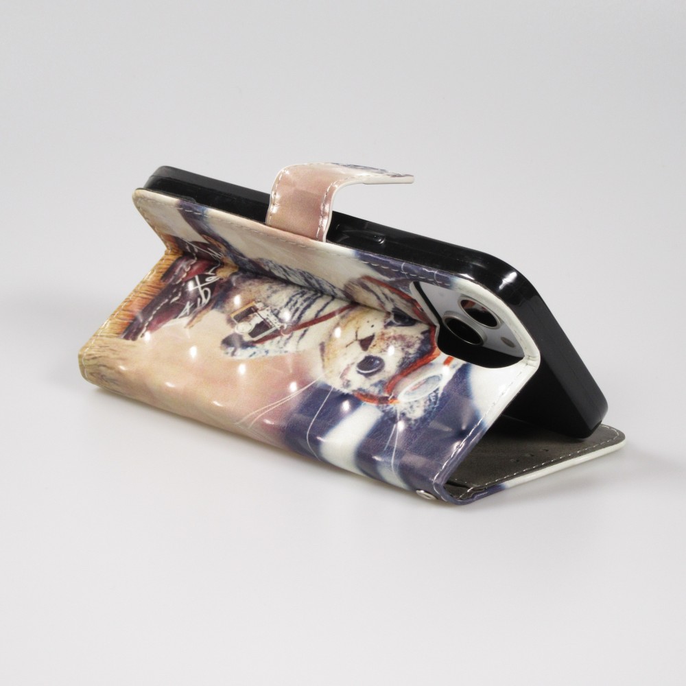 Fourre iPhone 14 - Flip - Explorer kitten - Beige
