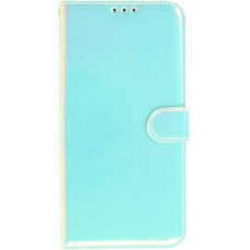 iPhone 14 Max Case Hülle - Flip Glatt brilliant glänzend magische Farbe mit Schlaufe - Blue Lagoon