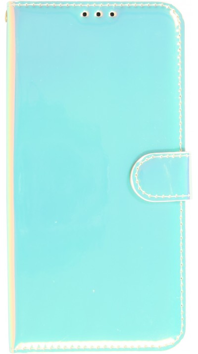 iPhone 14 Max Case Hülle - Flip Glatt brilliant glänzend magische Farbe mit Schlaufe - Blue Lagoon