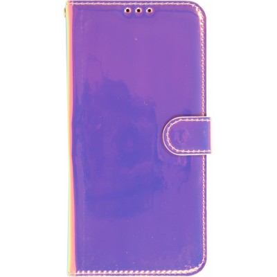 Fourre iPhone 14 Plus - Flip lisse brillant couleur magique avec dragonne - Purple Sunset