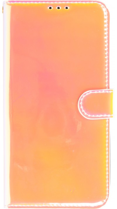 Fourre iPhone 14 Plus - Flip lisse brillant couleur magique avec dragonne - Tequila Sunrise
