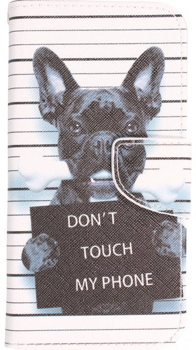 Fourre iPhone 14 - Premium Wallet flip fermeture magnétique et porte-carte - chien arrêté - Blanc