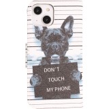 Fourre iPhone 14 - Premium Wallet flip fermeture magnétique et porte-carte - chien arrêté - Blanc