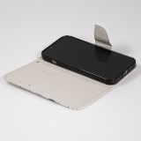 Fourre iPhone 14 - Premium Wallet flip fermeture magnétique et porte-carte - chien arrêté - Blanc