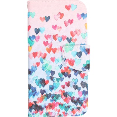 Fourre iPhone 14 - Premium Wallet flip fermeture magnétique et porte-carte - petits cœurs colorés - Rose