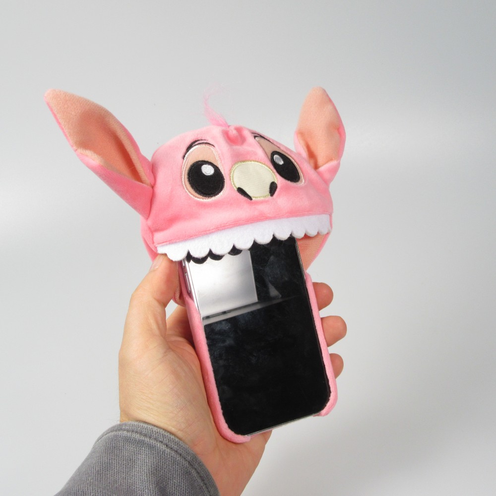 iPhone 14 Pro Case Hülle - Lustige Spass Hülle 3D Süsses Plüschmonster mit Mund-Kaputze - Rosa