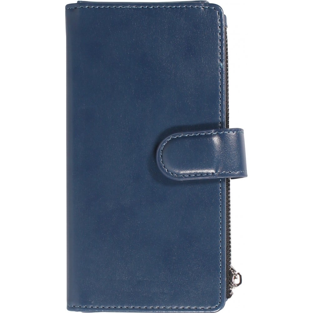 Fourre iPhone 15 Pro Max - Etui portefeuille luxueux et sophistiqué en cuir avec aimant et compartiment à monnaie - Bleu