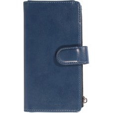 Fourre iPhone 15 Pro - Etui portefeuille luxueux et sophistiqué en cuir avec aimant et compartiment à monnaie - Bleu