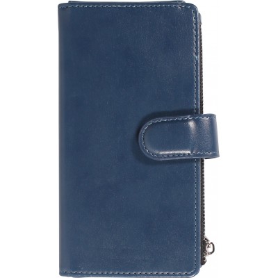 Fourre iPhone 14 Pro - Etui portefeuille luxueux et sophistiqué en cuir avec aimant et compartiment à monnaie - Bleu