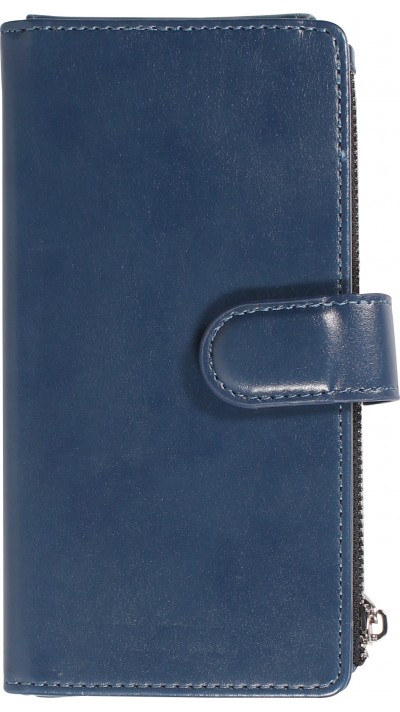 Fourre iPhone 14 Pro Max - Etui portefeuille luxueux et sophistiqué en cuir avec aimant et compartiment à monnaie - Bleu