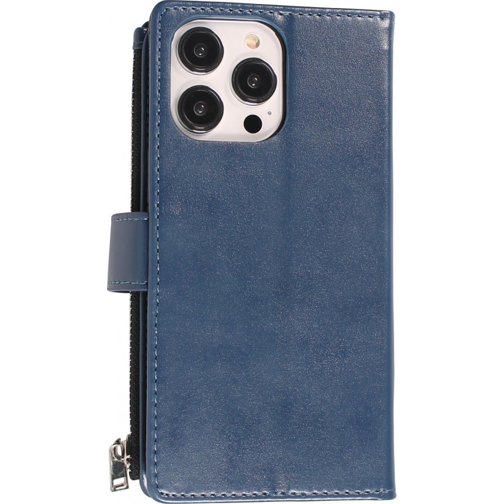 iPhone 15 Pro Max Case Hülle - Brieftaschen-Hülle luxuriös und raffiniert mit Magnet Verschluss & Münz- und Kartenfach  - Blau
