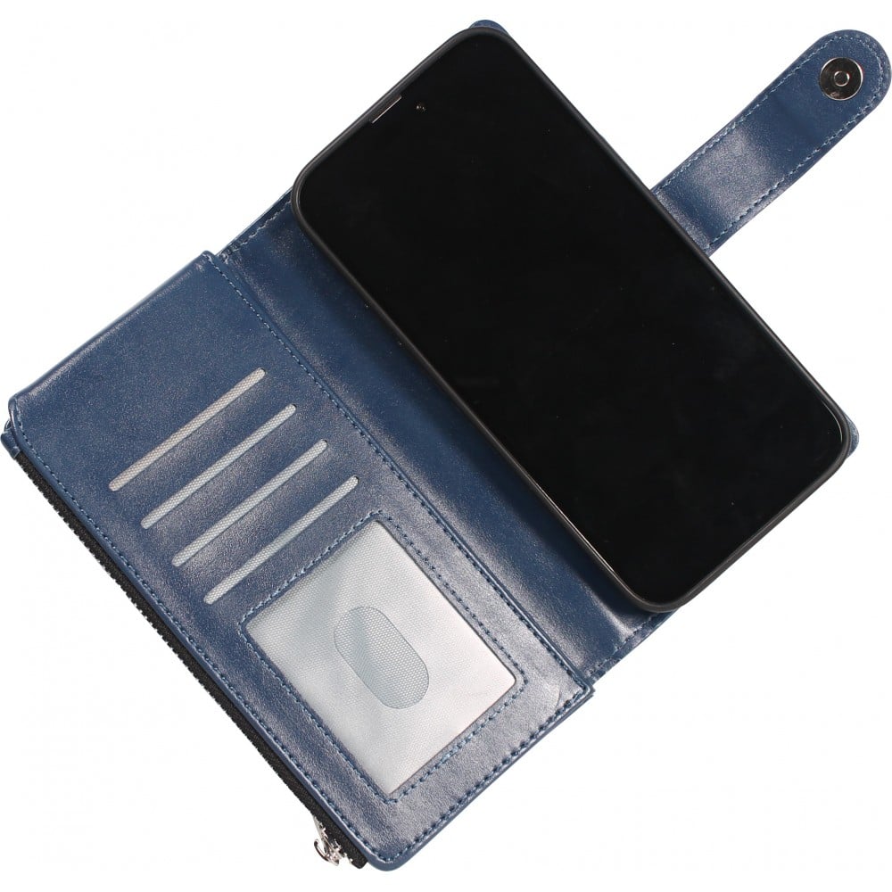 iPhone 15 Pro Case Hülle - Brieftaschen-Hülle luxuriös und raffiniert mit Magnet Verschluss & Münz- und Kartenfach  - Blau