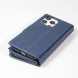 iPhone 14 Pro Max Case Hülle - Brieftaschen-Hülle luxuriös und raffiniert mit Magnet Verschluss & Münz- und Kartenfach  - Blau