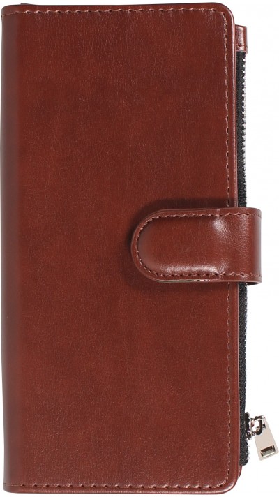 iPhone 14 Pro Case Hülle - Brieftaschen-Hülle luxuriös und raffiniert mit Magnet Verschluss & Münz- und Kartenfach  - Braun